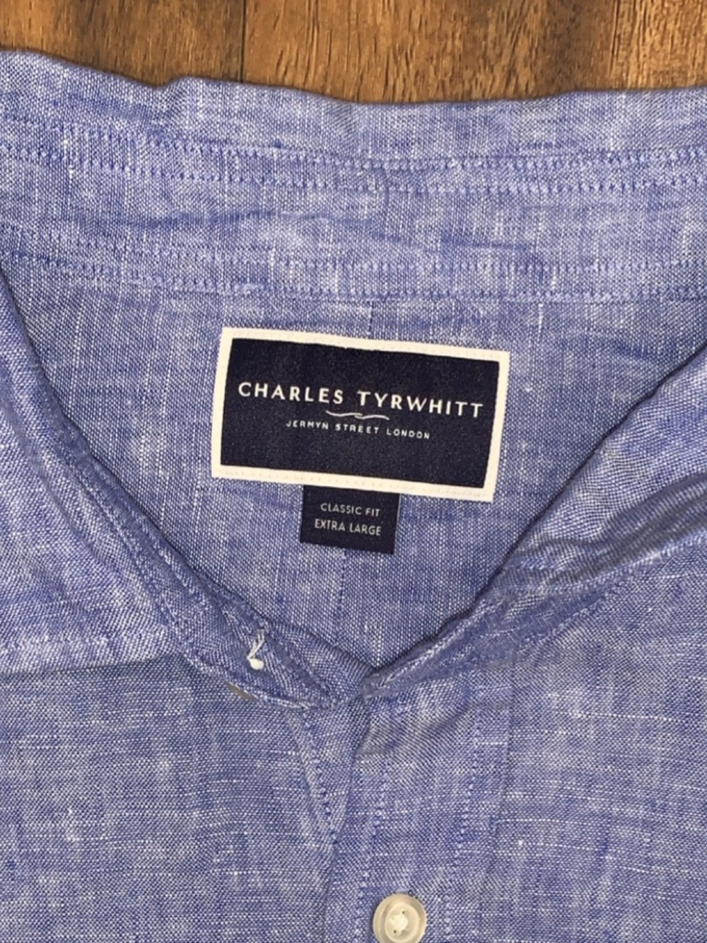 Charles Tyrwhitt Men's Linen Classic Fit Blue Button-Up Long Sleeve XL SKU 014 - Picture 4 of 6